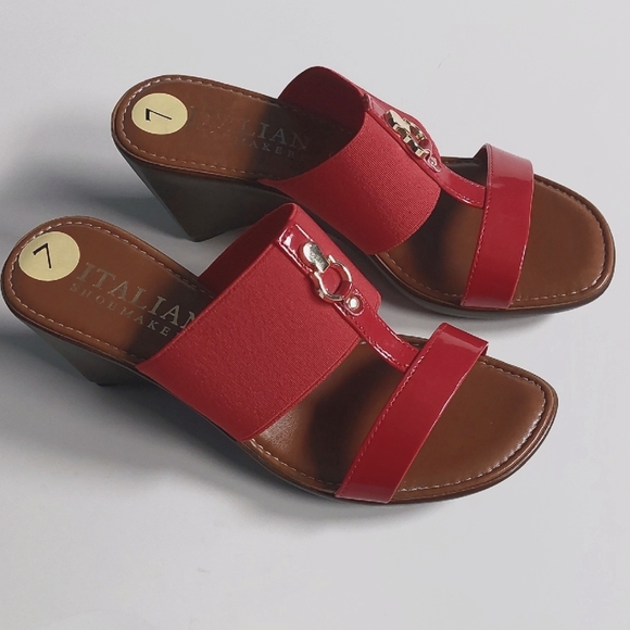 Italian Shoemakers Shoes - Italian Shoemakers Red Wedge Sandals Size 7